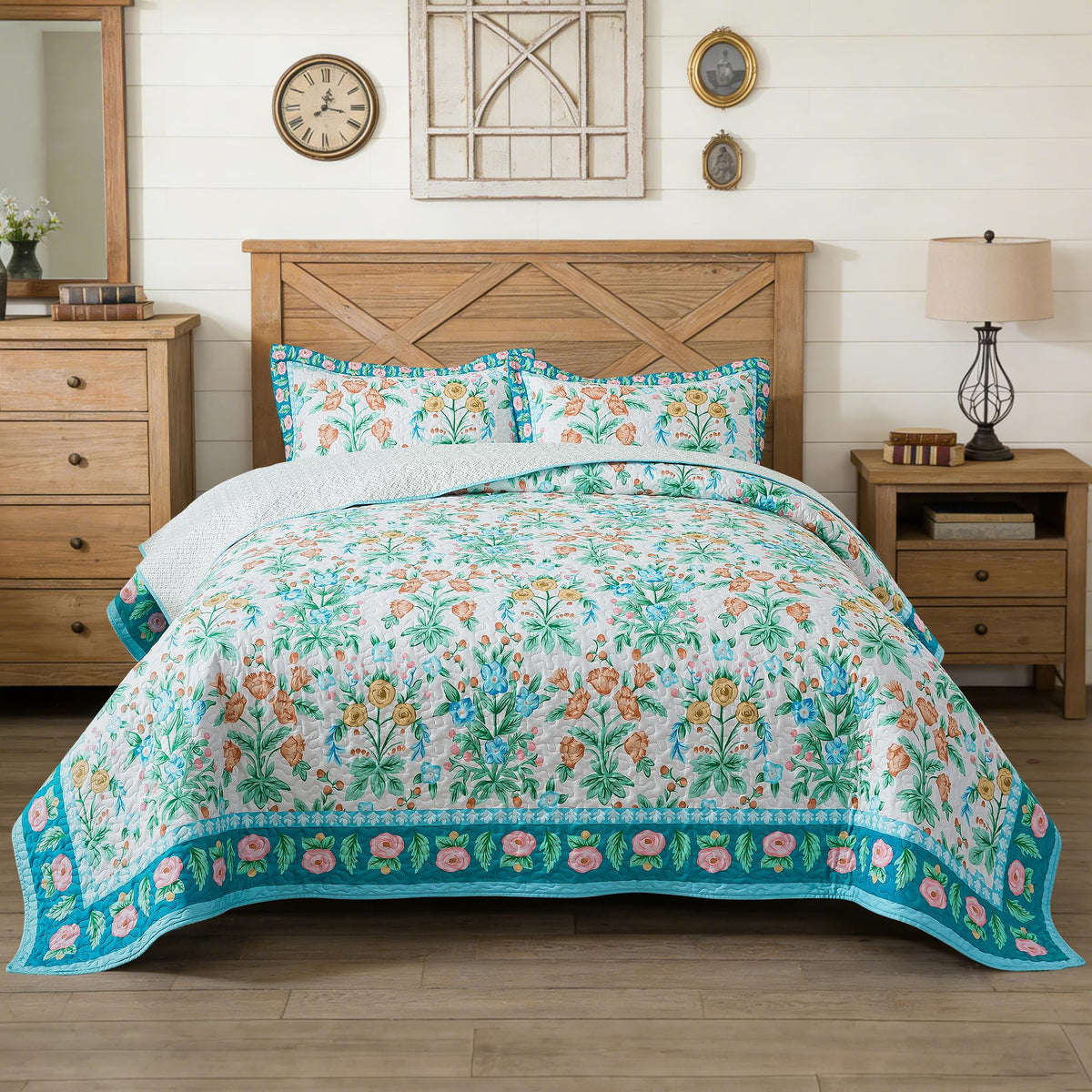 HoneiLife Oversized King Bedspreads 120x120 - Beach Quilt 3 Pieces, Coastal Quilt Sets, California King Quilt, Nautical Bedspreads Ocean Coverlets, Lightweight Bed Cover, Summer Quilts