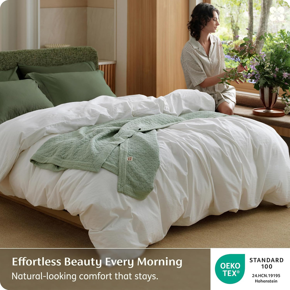 Bedsure PureWoven 100% Washed Cotton Duvet Cover Only, Queen, Natural White