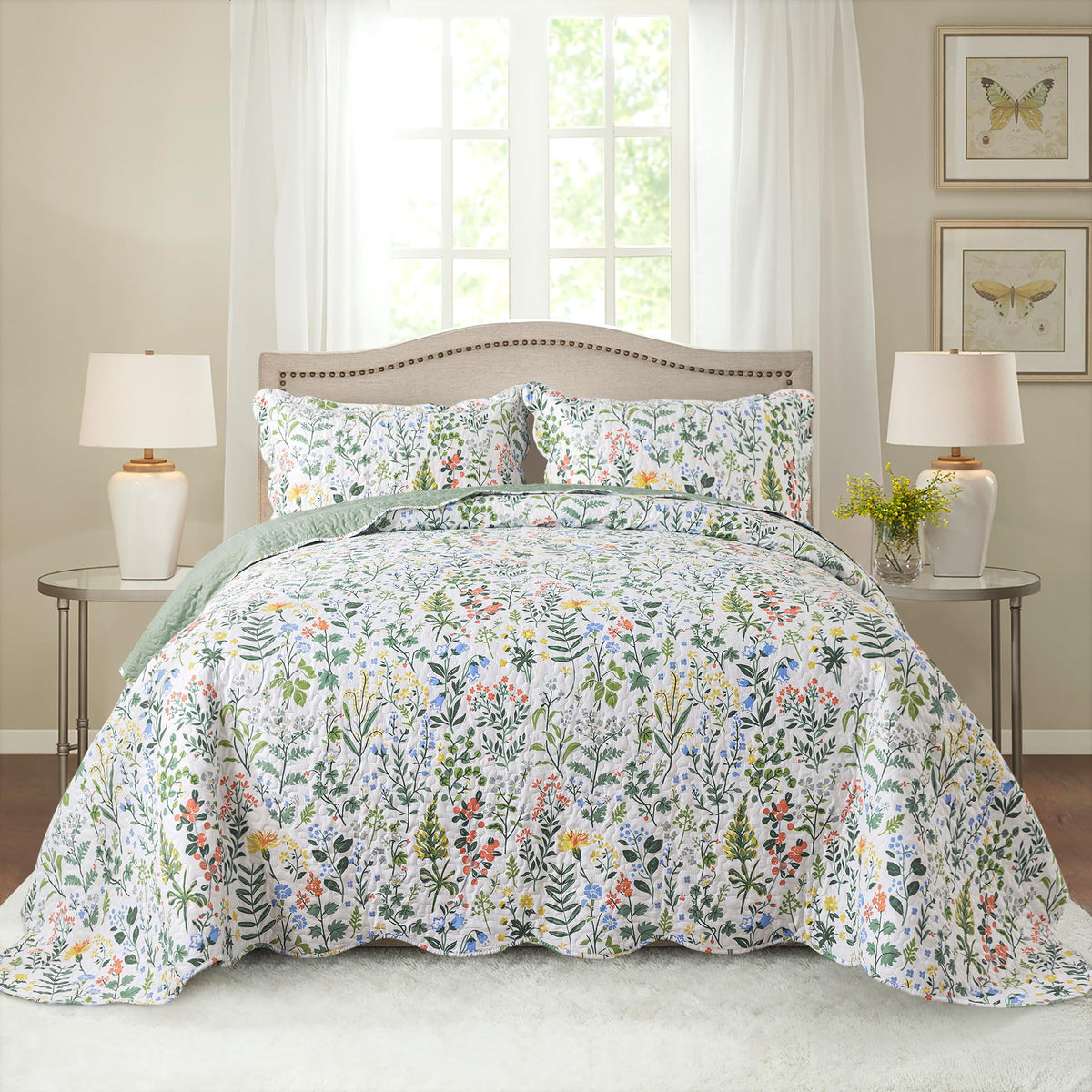 HoneiLife Oversized King Bedspreads 120x120 - Beach Quilt 3 Pieces, Coastal Quilt Sets, California King Quilt, Nautical Bedspreads Ocean Coverlets, Lightweight Bed Cover, Summer Quilts