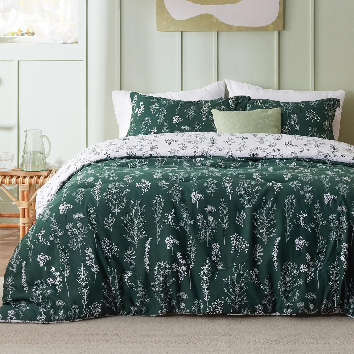 Bedsure Floral Comforter Set Cute Bedding Set Twin/Twin XL Reversible Black
