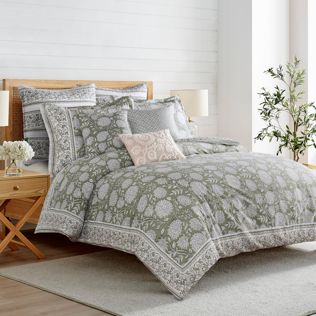 Levtex Home Adare Taupe Reversible King Duvet Cover Set (106x94in) with 2 Pillowcases (36x20in) - Floral Bedding - Taupe and White - Cotton King Size Duvet Cover Set - Soft, Pre-Washed