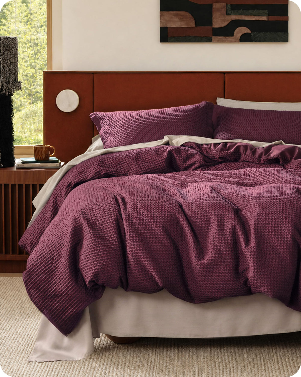 Bedsure PureWoven 3 Pieces 100% Cotton Waffle Weave Duvet Cover Set, Queen