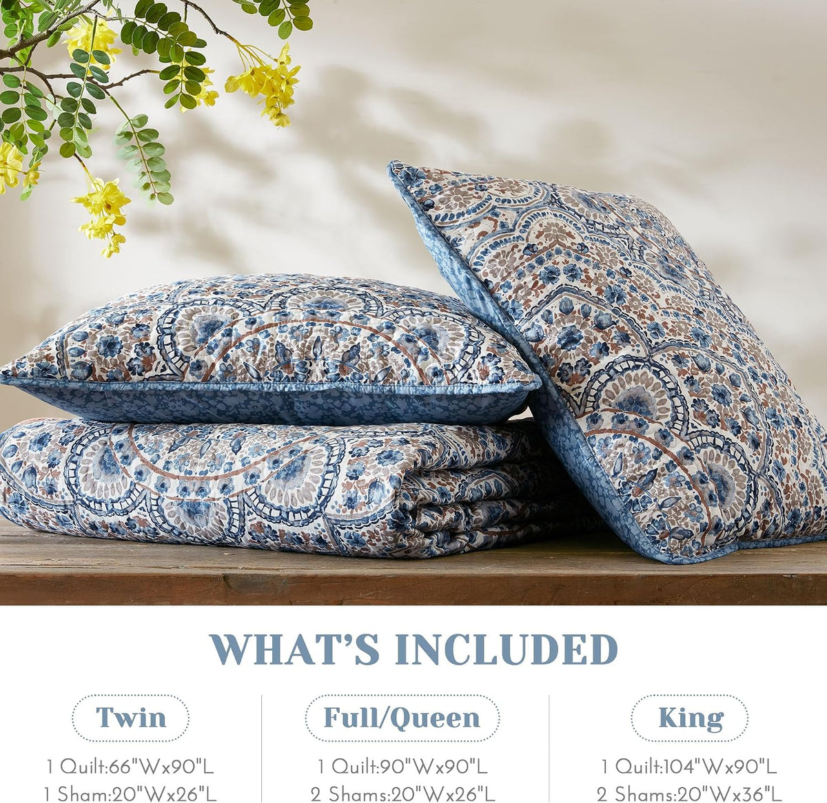 Comfort Spaces Valerie Boho Reversible Twin Quilt Bedding Set, 2 PC, Blue