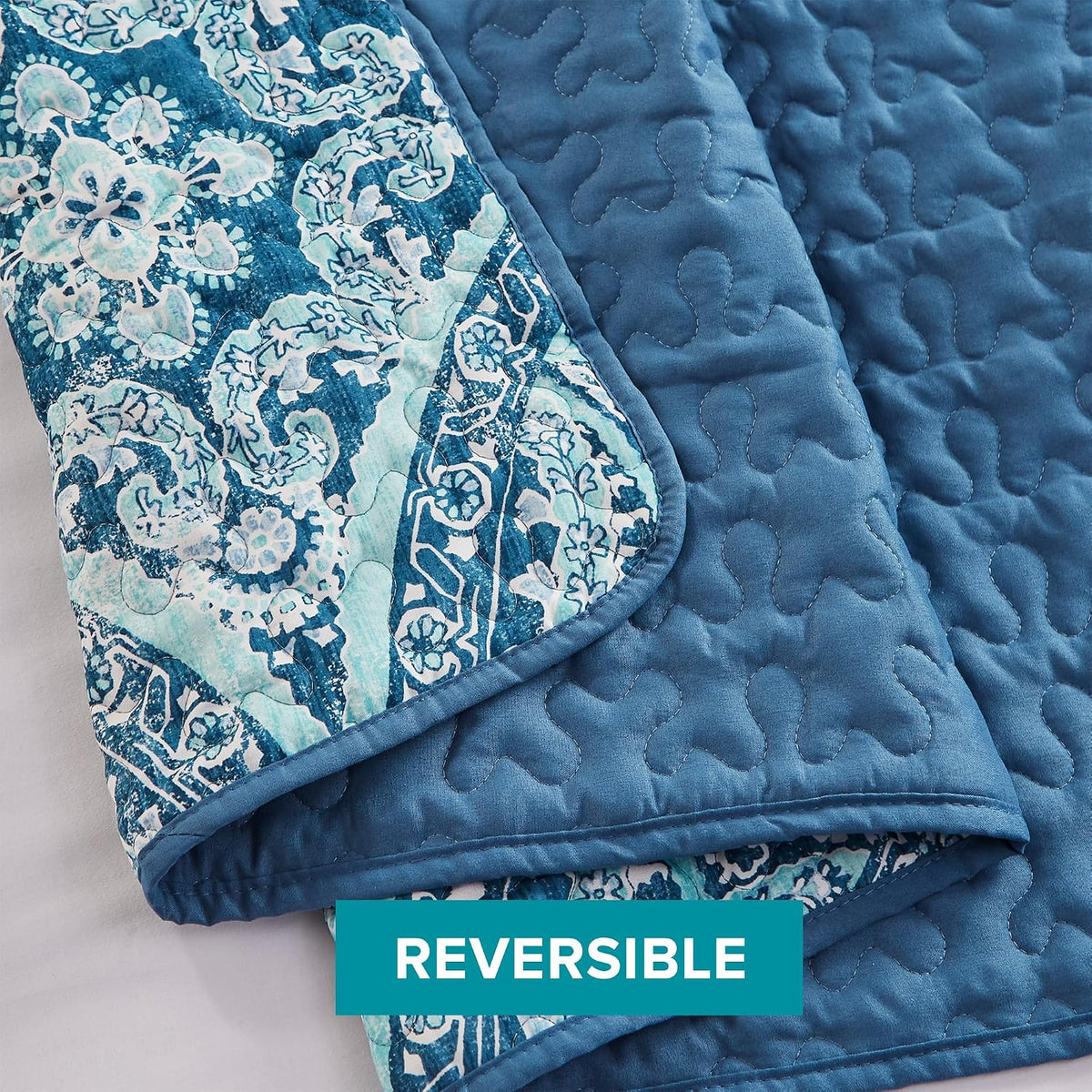 Comfort Spaces Gloria Boho Twin XL Quilt Set 2 Piece for Summer Aqua
