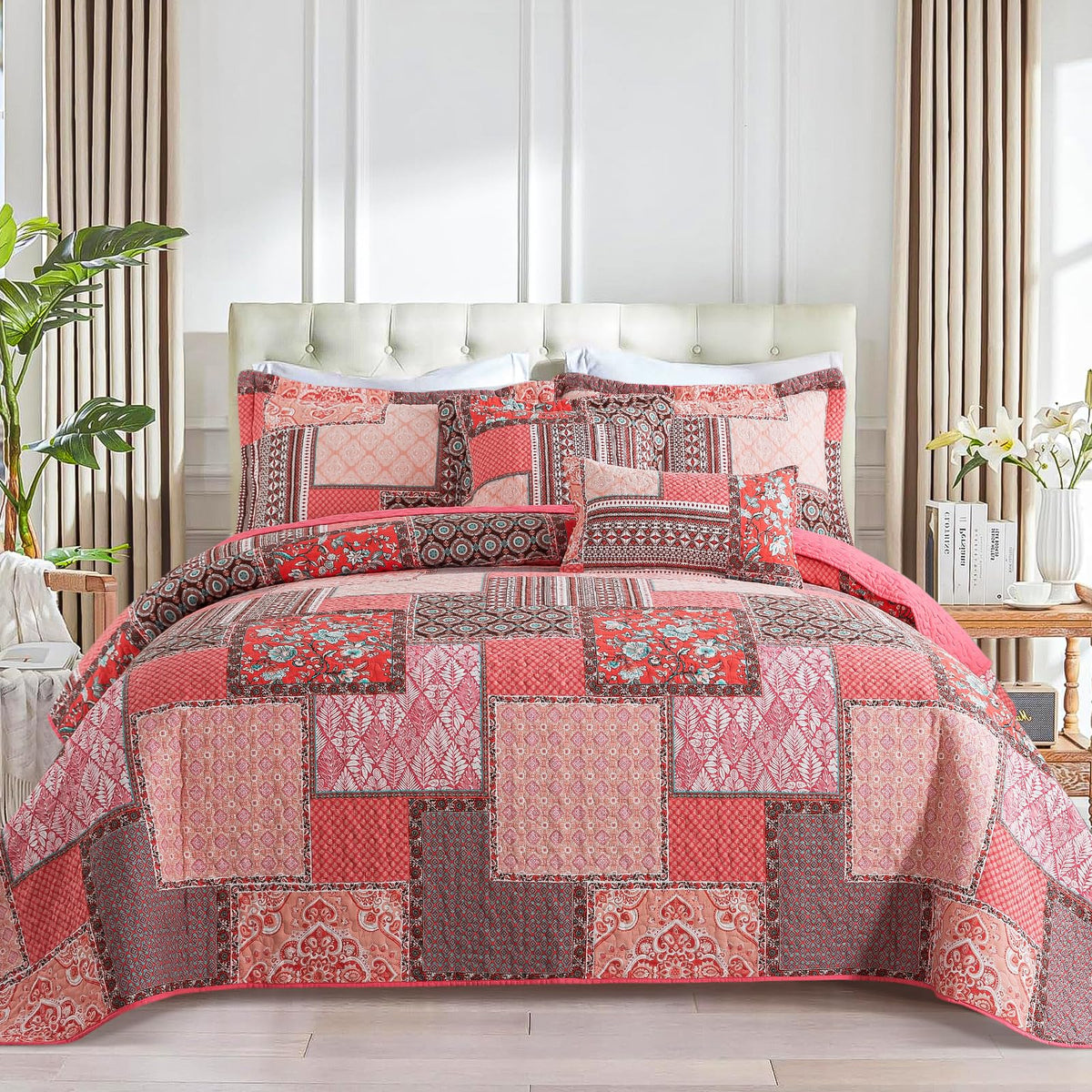 BEDIFANY 100% Cotton Cover Quilts King Size for Farmhouse- Fall Bedspread