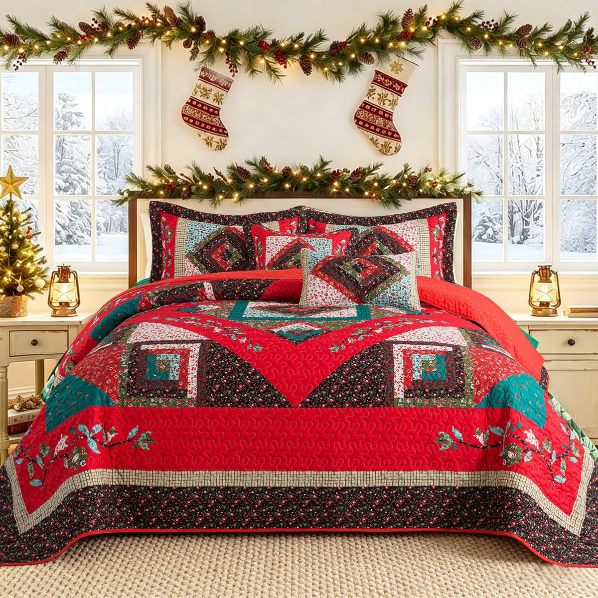 BEDIFANY 100% Cotton Cover Quilts King Size for Farmhouse- Fall Bedspread