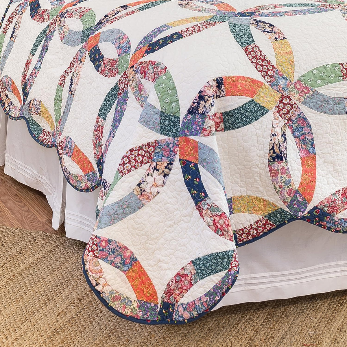 C&F Home Heritage Double Wedding Ring Patchwork Cotton Blend Twin Quilt Set