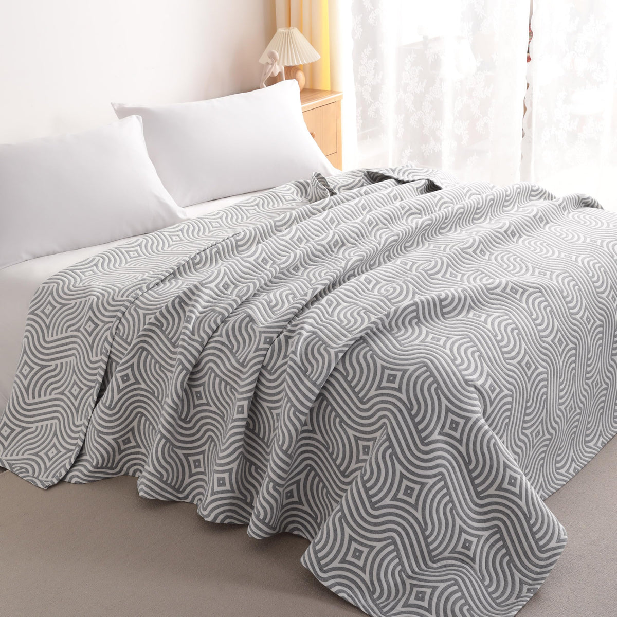 NTBAY Twin 3 Layer Muslin Cotton Blanket, 68 x 92, Blue Stars