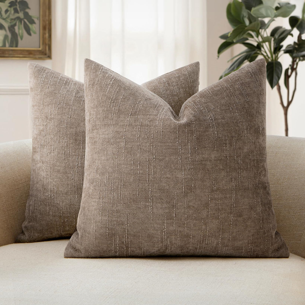 MIULEE 26x26 Inch Euro Textured Chenille Pillow Covers Chocolate Brown