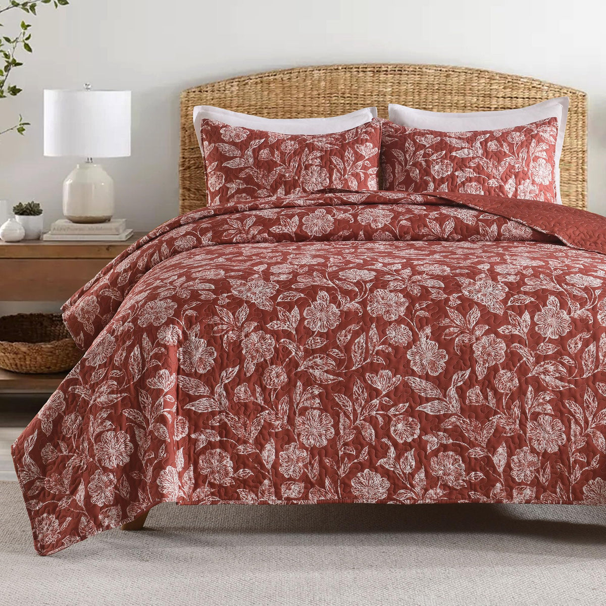 HORIMOTE HOME Tropical Plants Quilt Set Queen Size 3 Pieces, Green Palm Leaves Rainforest Style Fine Printed Reversible Bedspreads Bedding Sets, Soft and Lightweight Bed Coverlet for All Season