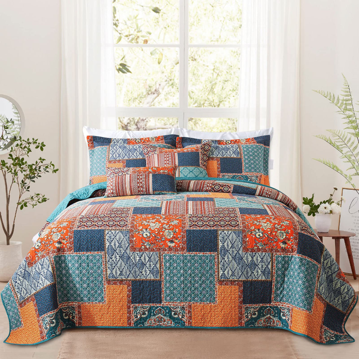 VAPUTAR 100% Cotton Face Quilt King Size Bedding Set - Boho King Quilts