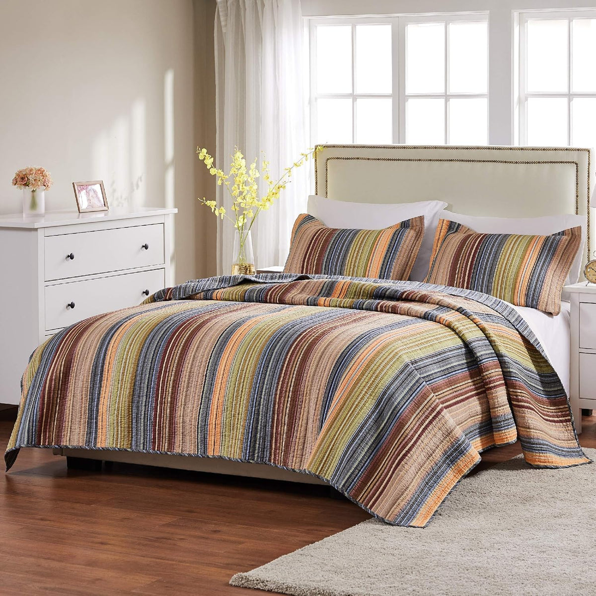 Greenland Home 100% Cotton Fashion Quilt Collection, Prewashed, Reversible Quilt Set, 2-Piece Twin/XL, Katy