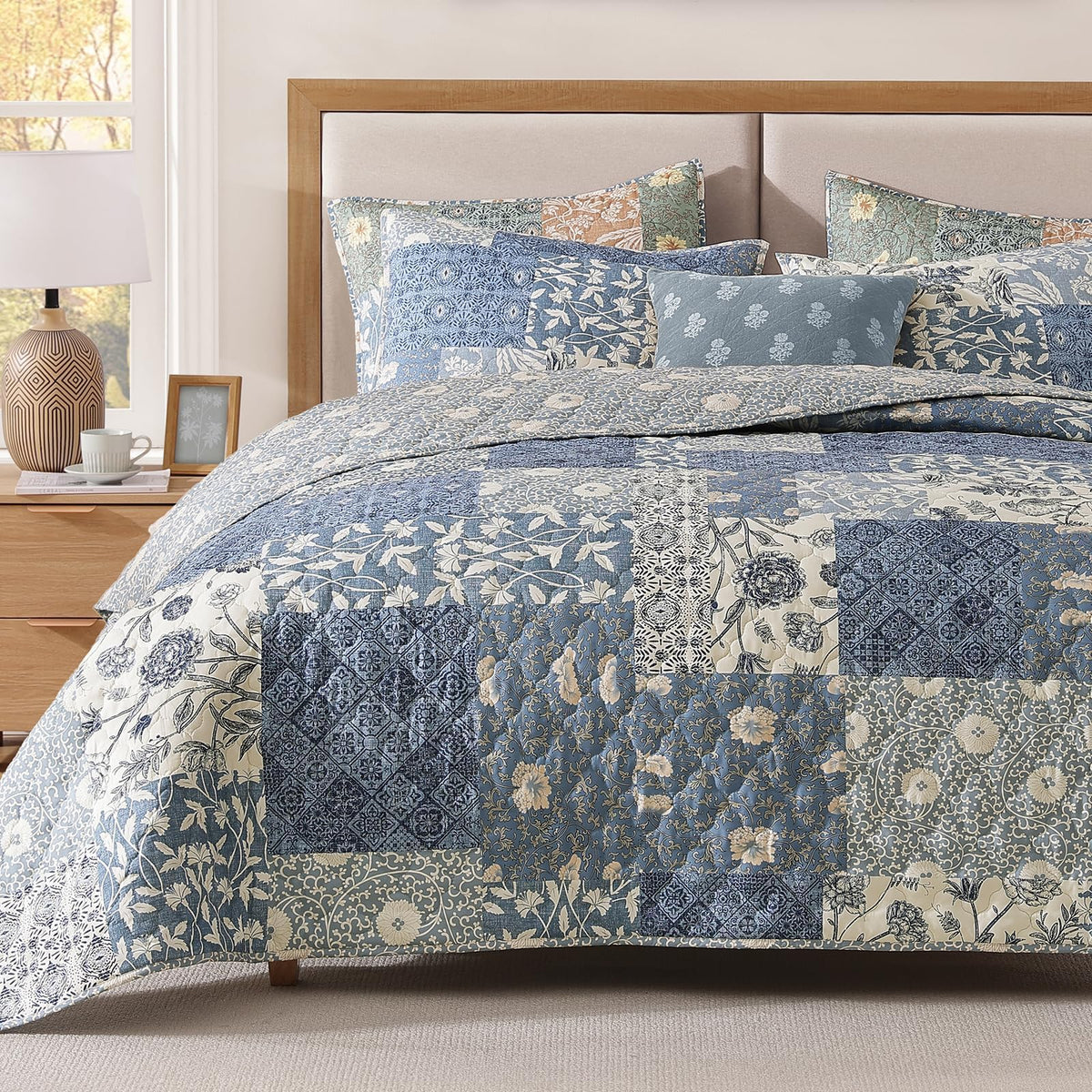 Quilts Queen Size-3 Pieces Soft Queen Bedspread Floral Patchwork Quilt