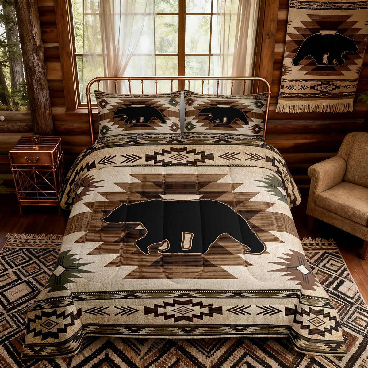 Homewish Jungle Cabin Comforter Set,Moose Animal Pine Trees Bedding Sets for Kids Teens Adults,Retro Wooden Stripes Rustic Farmhouse Quilted Comforter with 2 Pillowcases Queen Size 3 Pcs