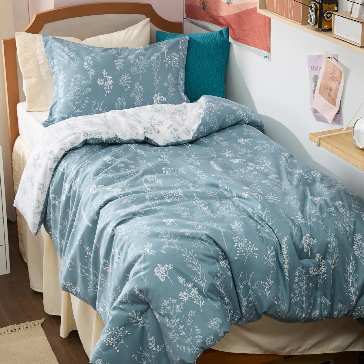 Bedsure Floral Comforter Set Cute Bedding Set Twin/Twin XL Reversible Black