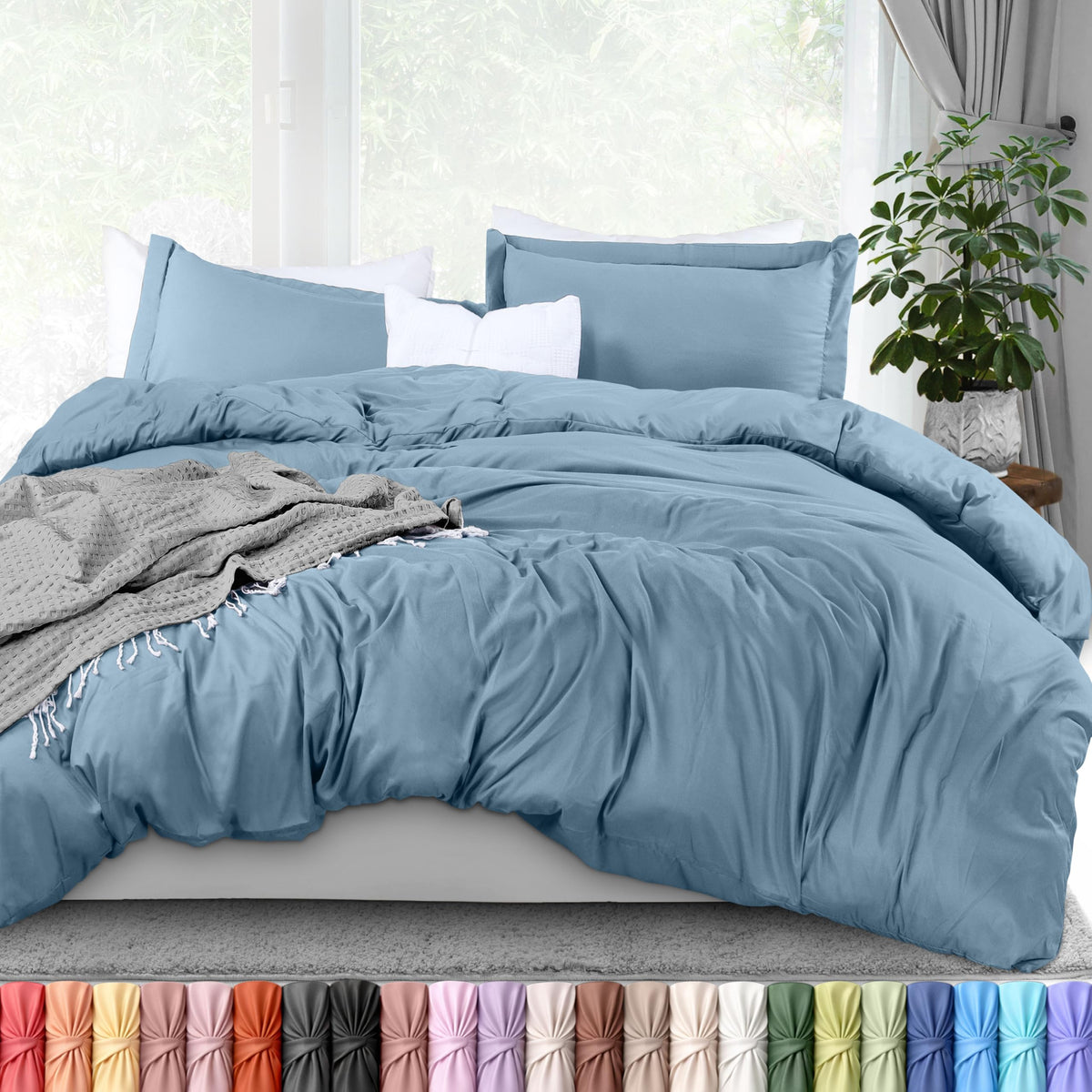 Duvet Cover Queen, 3 Piece Cotton Like Polyester with Zipper Closure, Grey