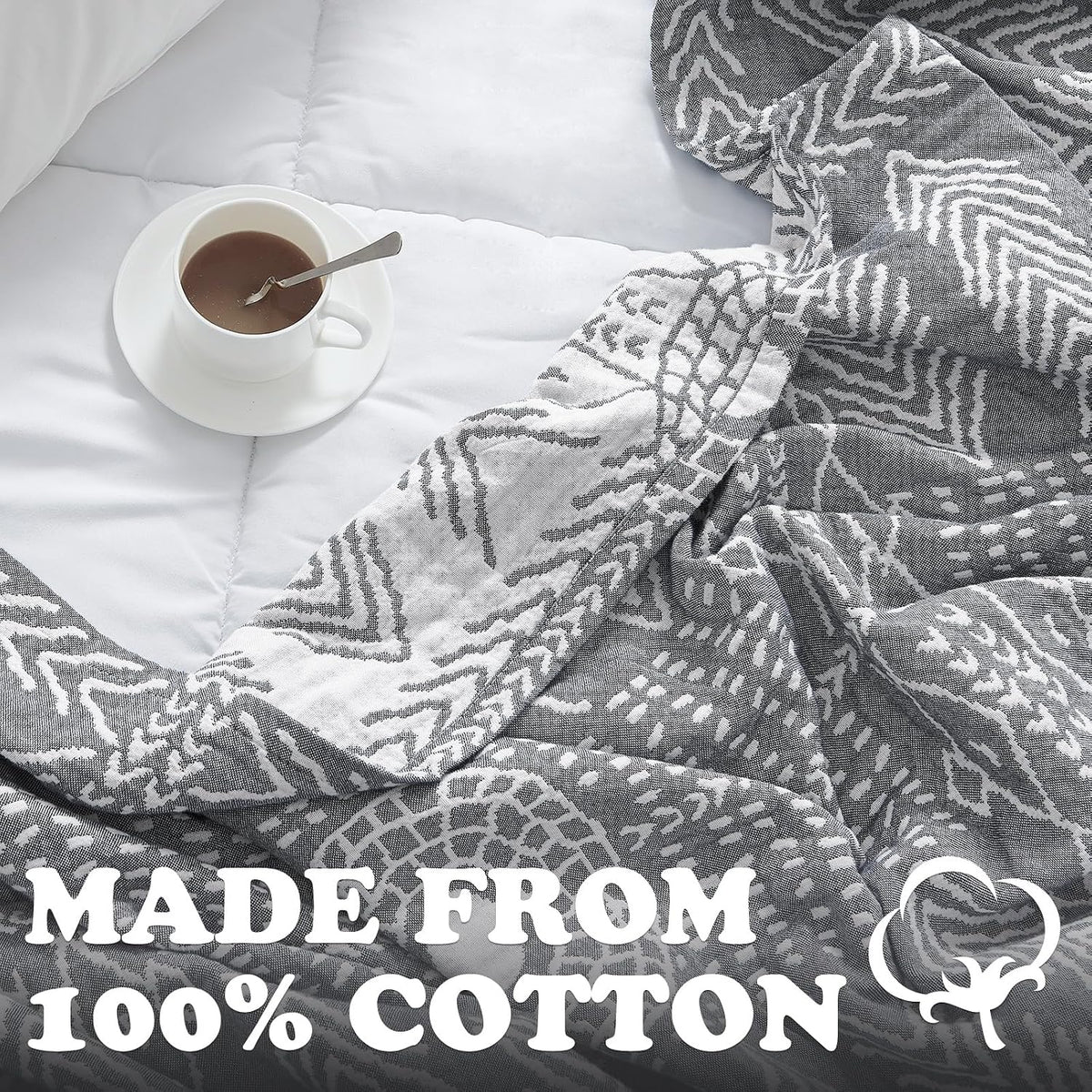 jinchan 100% Cotton Muslin Blanket Twin Boho Throw Blanket 50x60 Gray