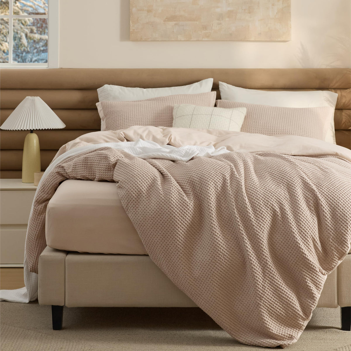 Bedsure PureWoven 3 Pieces 100% Cotton Waffle Weave Duvet Cover Set, Queen