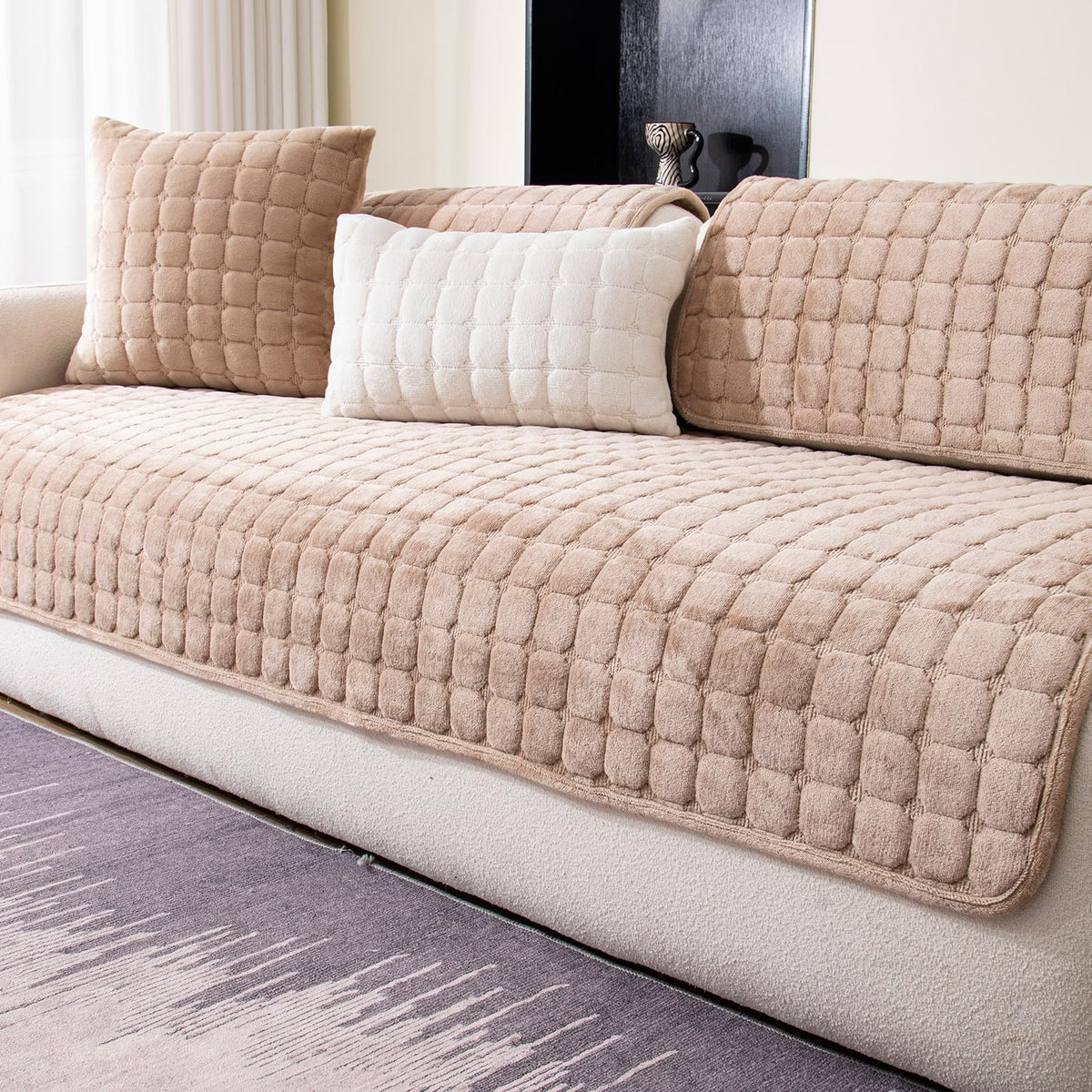 Velvet Sectional Couch Cover for 2-3 Seat, White, 1PC, 35.4"x71"