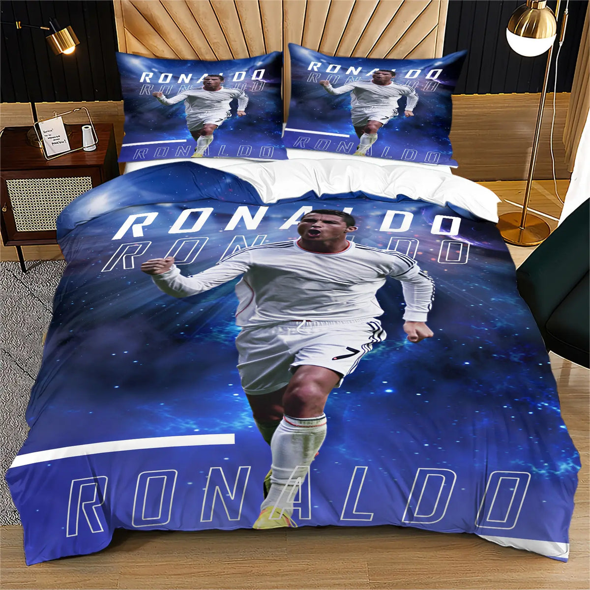 2/3Pcs Trending Soccer Star Illustration Decorative Duvet Cover Sets Theme Bedding Set, Soft Durable for Teens Sports Lovers Bedroom Dorm Decor (No Filler, No Pillow Inserts)