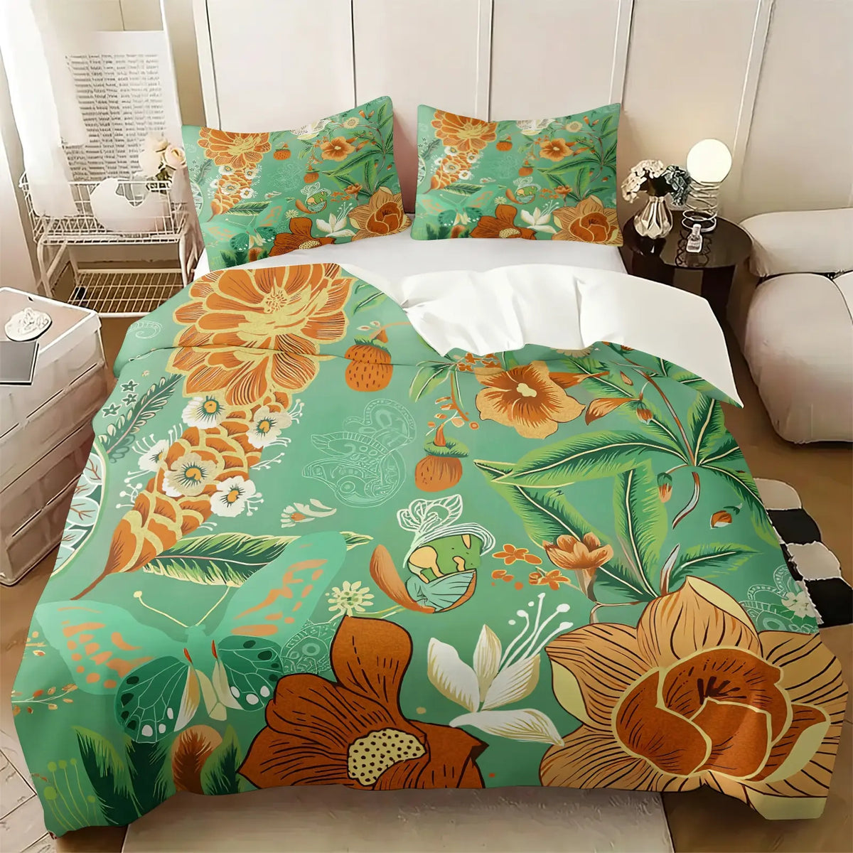 2/3Pcs Boho Floral Duvet Cover Set, Vibrant Tropical Botanical Comforter Cover, Black Background Bohemian Bedding Set with Pillowcases, No Filler, For Women Teen Girls Bedroom Dorm Apartment Home Decor