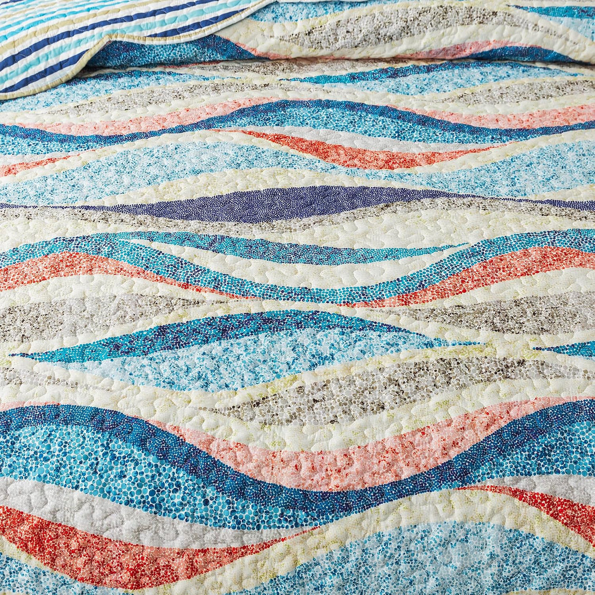 HoneiLife Oversized King Bedspreads 120x120 - Beach Quilt 3 Pieces, Coastal Quilt Sets, California King Quilt, Nautical Bedspreads Ocean Coverlets, Lightweight Bed Cover, Summer Quilts