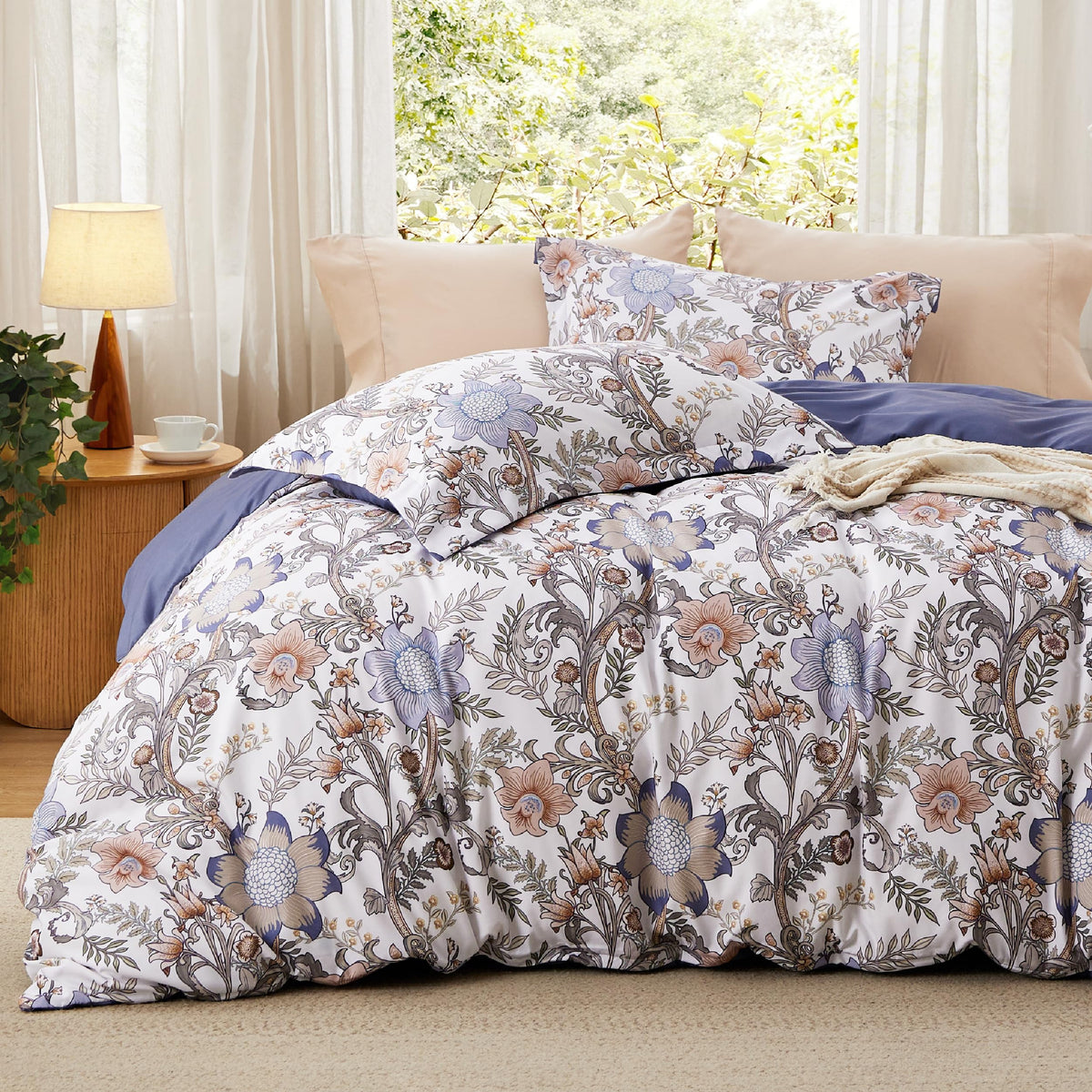 Bedsure Duvet Cover Queen Size - Reversible Green Queen Duvet Cover Set with Zipper Closure, 3 Pieces Floral Patterned Bedding Set with 8 Corner Ties and 2 Pillow Shams