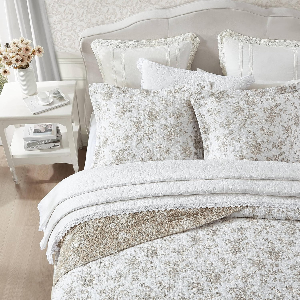 Laura Ashley - King Quilt Set with Shams, Cotton, Reversible