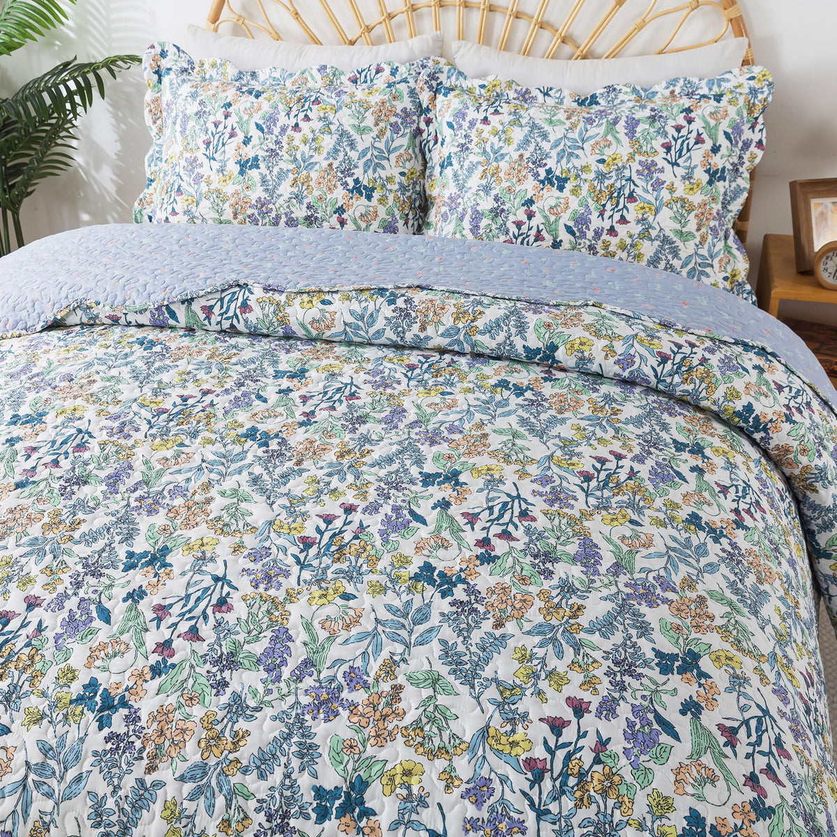 HoneiLife Oversized King Bedspreads 120x120 - Beach Quilt 3 Pieces, Coastal Quilt Sets, California King Quilt, Nautical Bedspreads Ocean Coverlets, Lightweight Bed Cover, Summer Quilts