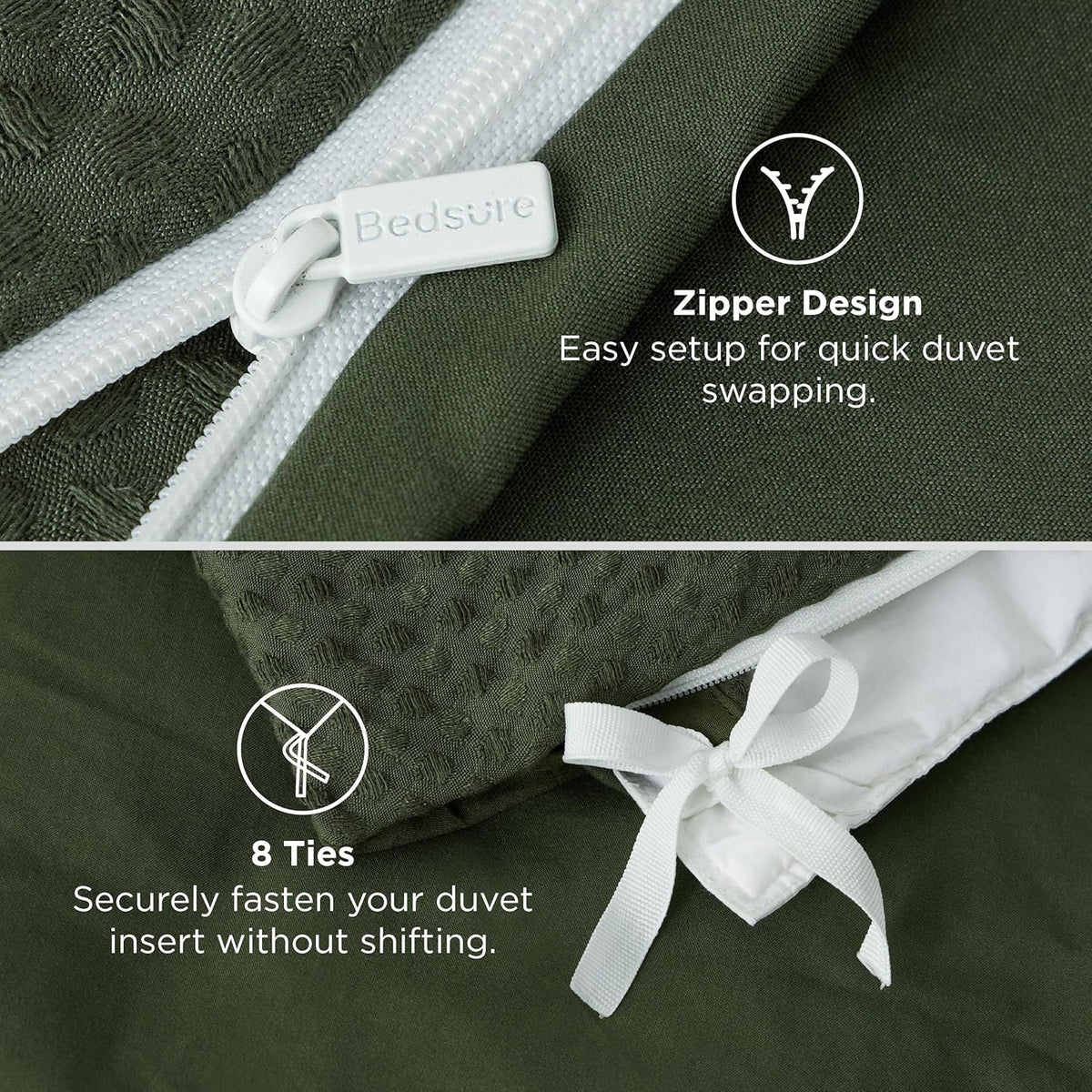 Bedsure Textured Duvet Cover King Size, Soft & Breathable Comforter Cover for All Season, 3 Pieces Wrinkle-Resistant Zipper Bedding with 8 Corner Ties, Olive Green