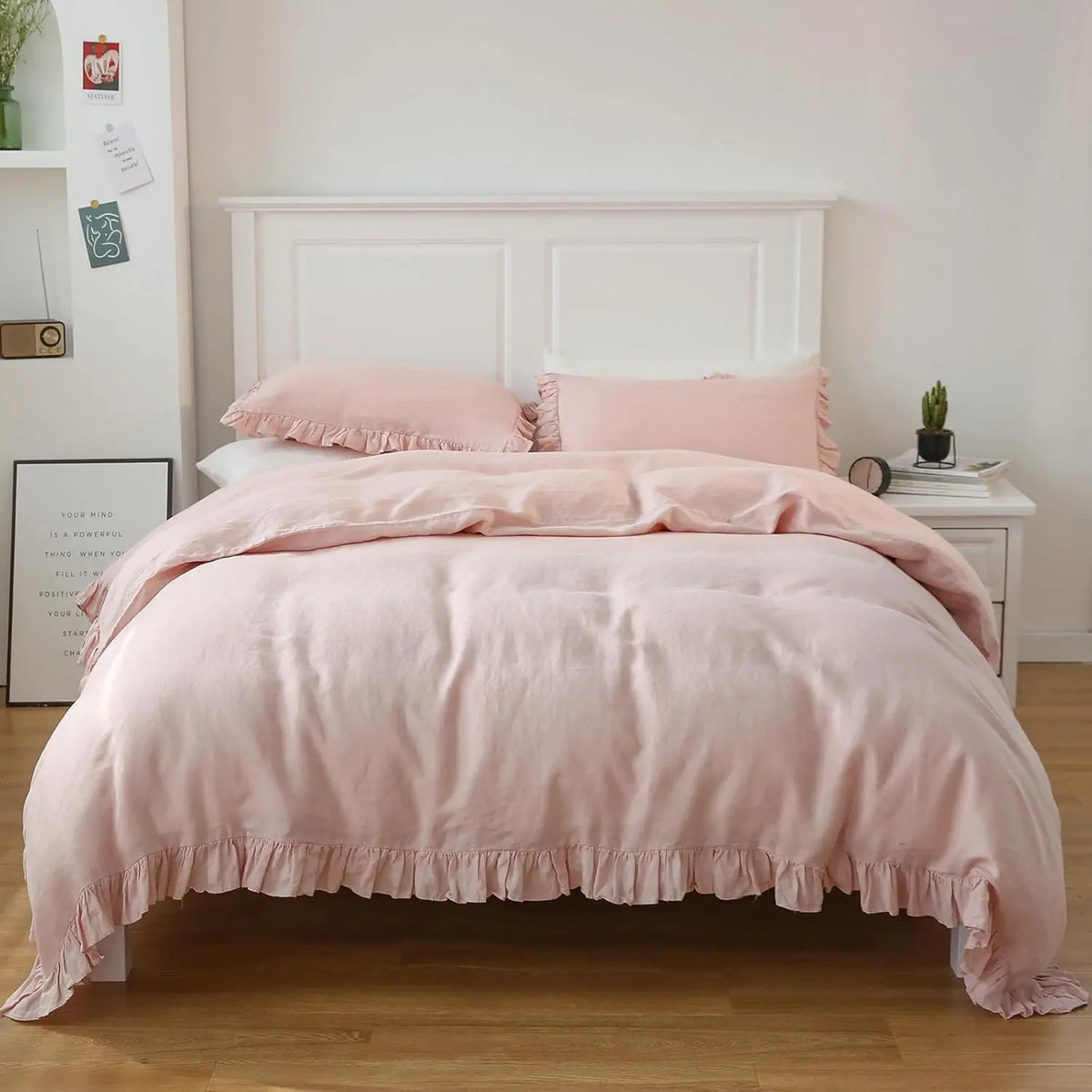 Simple&Opulence 100% Linen Duvet Cover Set, Natural French Flax Ruffle Duvet Cover, Breathable Comfy Linen Bedding Comforter Cover with Pillowcase,tiktokshopsummersale