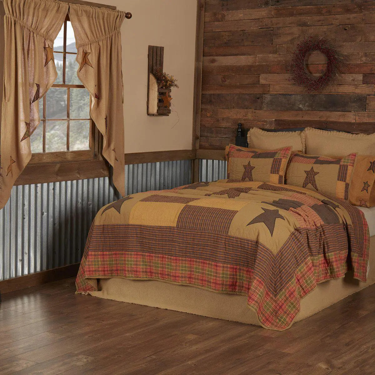 Stratford King Size Quilt - Decorative Country, Earth Tone, Farmhouse Shabby Chic, Khaki Bedding Quilt, Decorative Country Quilts, Earth Tone Quilts