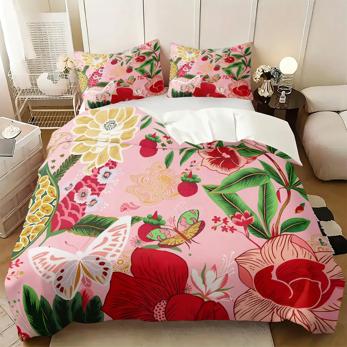 2/3Pcs Boho Floral Duvet Cover Set, Vibrant Tropical Botanical Comforter Cover, Black Background Bohemian Bedding Set with Pillowcases, No Filler, For Women Teen Girls Bedroom Dorm Apartment Home Decor