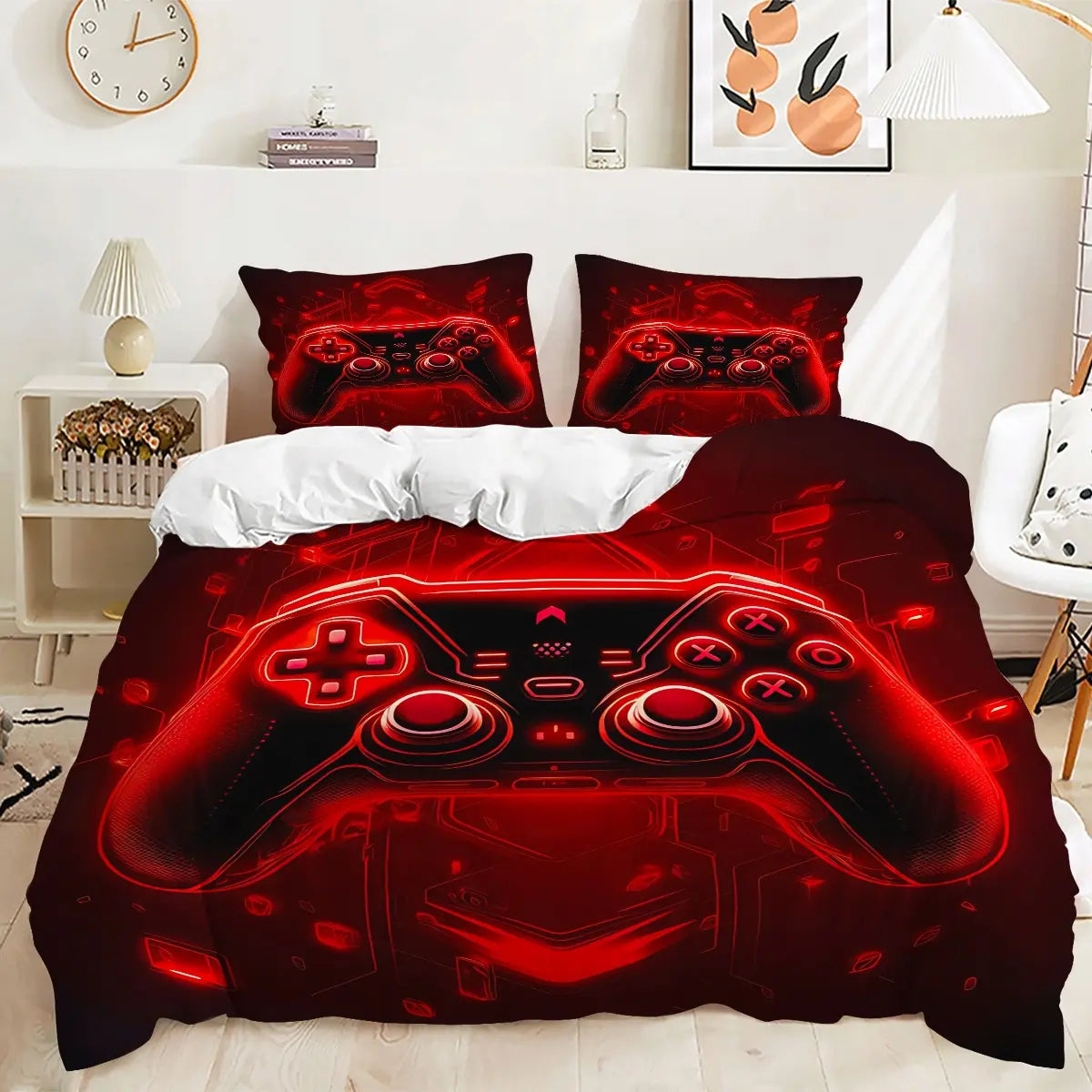 Neon Soccer Game Controller Duvet Cover Set – 2/3‑Piece Sports‑Gaming Bedding Set, Ideal for Teen Gamer Bedroom, Sports‑Esports Room, Man Cave, Game Streamer Room & Guest Room All‑Season Use, without Pillow Core
