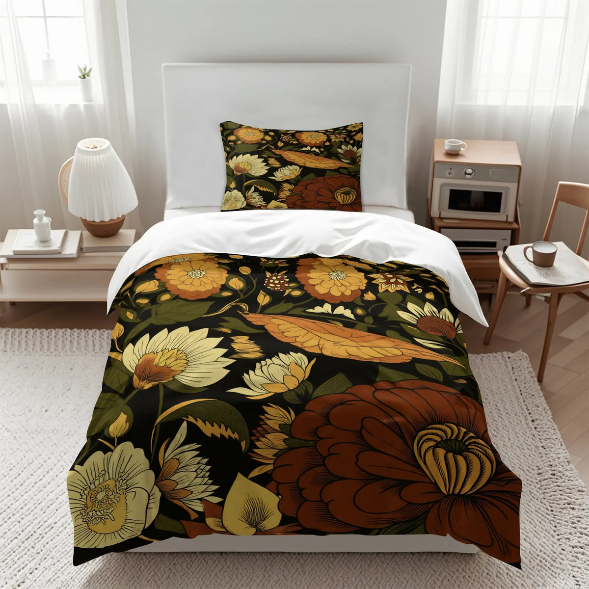2/3Pcs Boho Floral Duvet Cover Set, Vibrant Tropical Botanical Comforter Cover, Black Background Bohemian Bedding Set with Pillowcases, No Filler, For Women Teen Girls Bedroom Dorm Apartment Home Decor