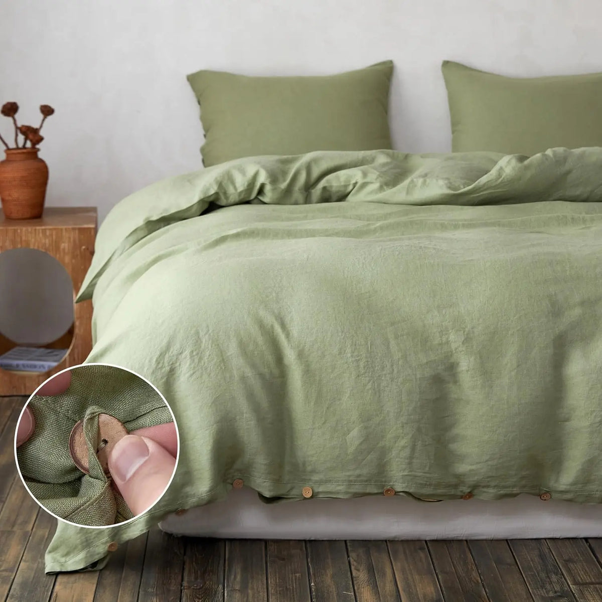 Simple&Opulence 100% Linen Duvet Cover Set, Belgian Flax Breathable Bedding, Comforter Cover+ Pillowsham with Coconut Button Closure, memorial day