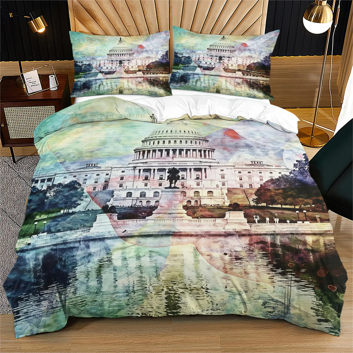 American 250th Anniversary Pattern Quilt Cover Set, Soft And Comfortable Bedding Set (1 Duvet Cover + 1/2 Pillowcase, No Filler), Suitable For Teenagers And Adults, Bedroom, Dormitory, Guest Room Scene