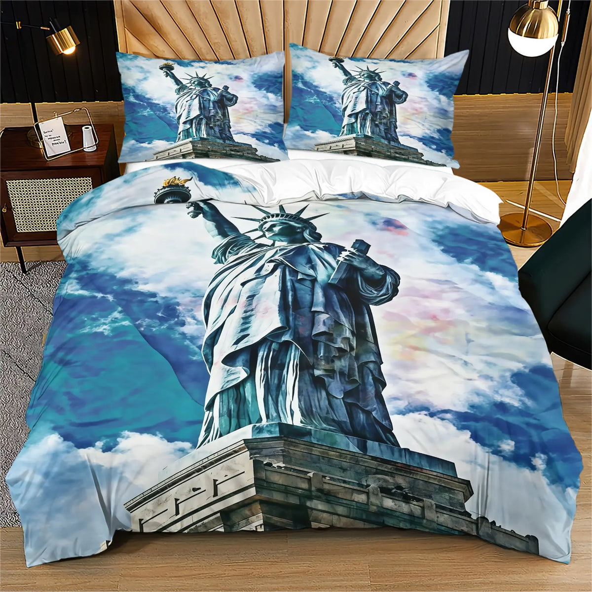 American 250th Anniversary Pattern Quilt Cover Set, Soft And Comfortable Bedding Set (1 Duvet Cover + 1/2 Pillowcase, No Filler), Suitable For Teenagers And Adults, Bedroom, Dormitory, Guest Room Scene
