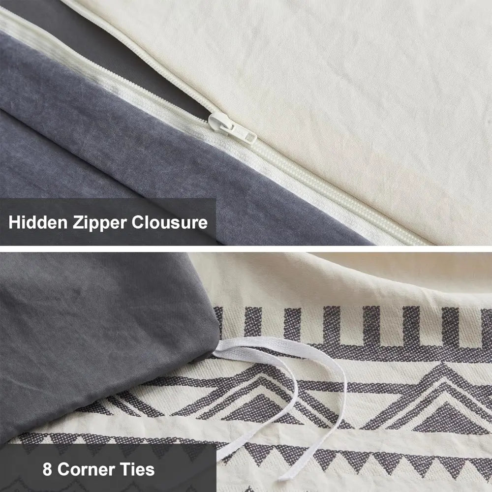 Duvet Cover Set King Size, Beige and Gray Clash 3 Pieces Microfiber Bedding Set, Durable and Soft Duvet Covers with Zipper and Ties, 104"*00"