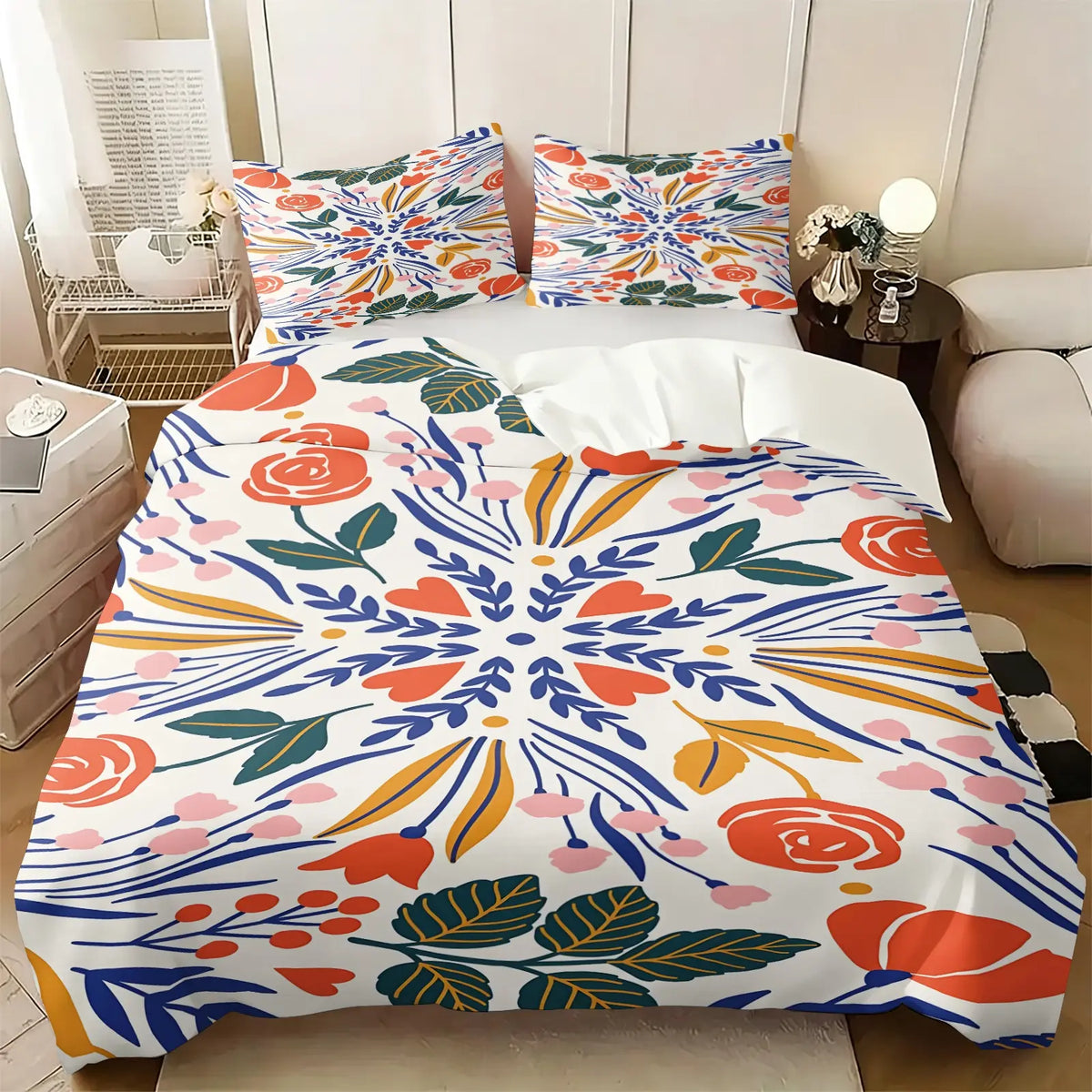 2/3Pcs Boho Floral Duvet Cover Set, Vibrant Tropical Botanical Comforter Cover, Black Background Bohemian Bedding Set with Pillowcases, No Filler, For Women Teen Girls Bedroom Dorm Apartment Home Decor