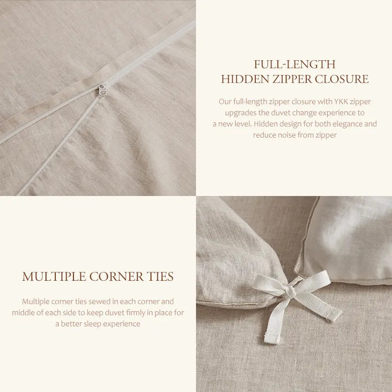 DAPU 100% Linen Duvet Cover Set, Pure Natural French Flax Linen Duvet Cover With 8 Corner Ties and Zipper Closure, Soft Breathable Durable for Hot Sleepers, Cool in the Summer