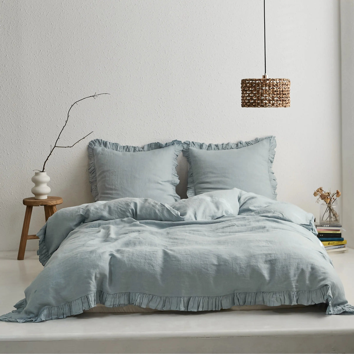 Simple&Opulence 100% Linen Duvet Cover Set, Natural French Flax Ruffle Duvet Cover, Breathable Comfy Linen Bedding Comforter Cover with Pillowcase,tiktokshopsummersale
