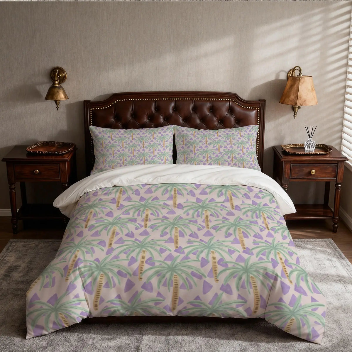 Tropical Palm Tree Print Duvet Cover Set, 2/3 Pieces (1 Duvet Cover and 1/2 Pillowcases), Pillow Inserts and Comforter Insert Not Included, Coastal Vacation Style Single-Sided Printed Soft and Comfortable Bedding, Suitable for Bedroom, Dorm, Apartment and