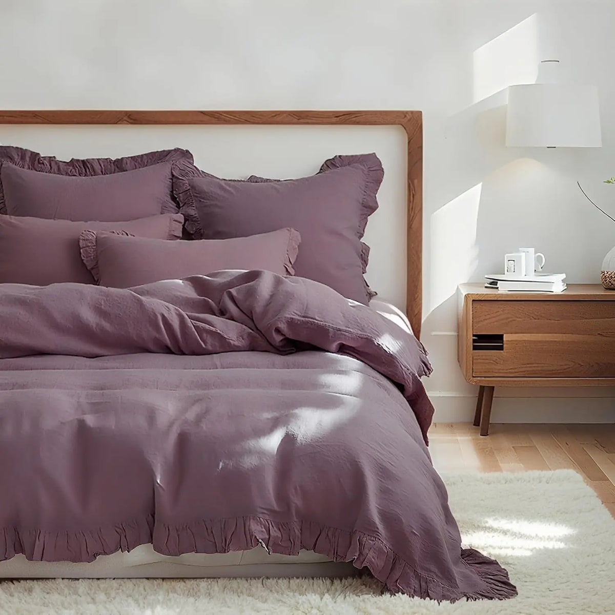 Simple&Opulence 100% Linen Duvet Cover Set, Natural French Flax Ruffle Duvet Cover, Breathable Comfy Linen Bedding Comforter Cover with Pillowcase,tiktokshopsummersale