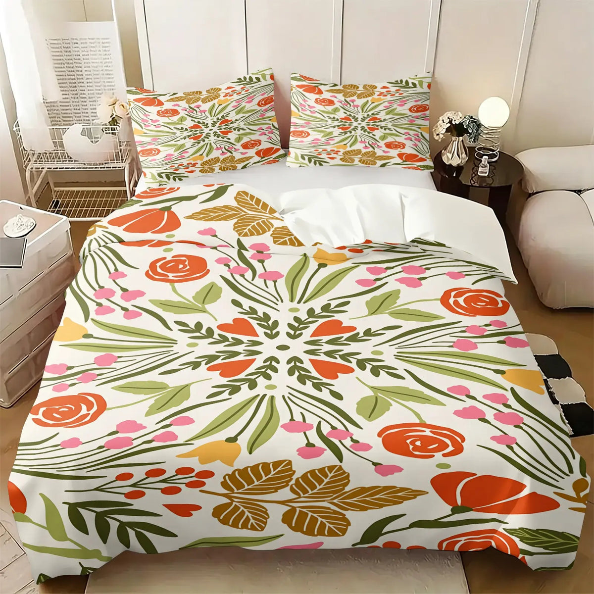2/3Pcs Boho Floral Duvet Cover Set, Vibrant Tropical Botanical Comforter Cover, Black Background Bohemian Bedding Set with Pillowcases, No Filler, For Women Teen Girls Bedroom Dorm Apartment Home Decor