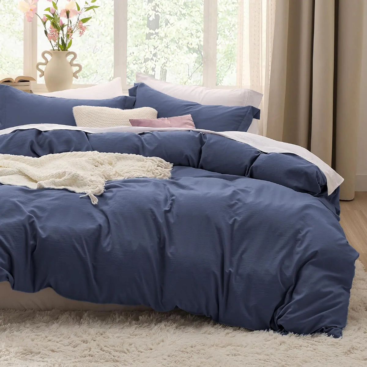 Bedsure White 3-Piece Prewashed Cotton-Like Polyester Duvet Cover Bedding Set, Home Goods, Lightweight, Includes 1 Zippered Cover & 2 Shams, Soft Texture for Cozy Nights, No Comforter