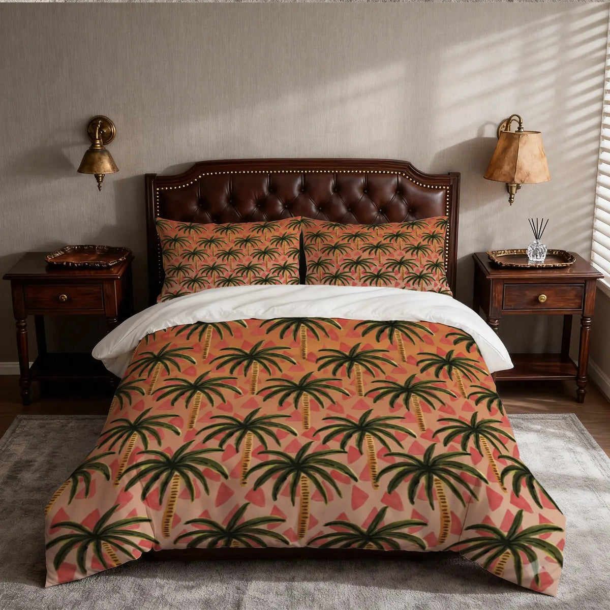 Tropical Palm Tree Print Duvet Cover Set, 2/3 Pieces (1 Duvet Cover and 1/2 Pillowcases), Pillow Inserts and Comforter Insert Not Included, Coastal Vacation Style Single-Sided Printed Soft and Comfortable Bedding, Suitable for Bedroom, Dorm, Apartment and
