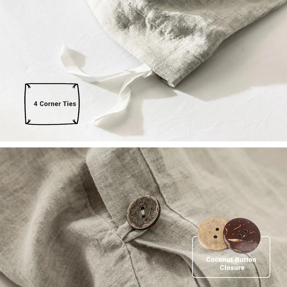Simple&Opulence 100% Linen Duvet Cover Set, Belgian Flax Breathable Bedding, Comforter Cover+ Pillowsham with Coconut Button Closure, memorial day