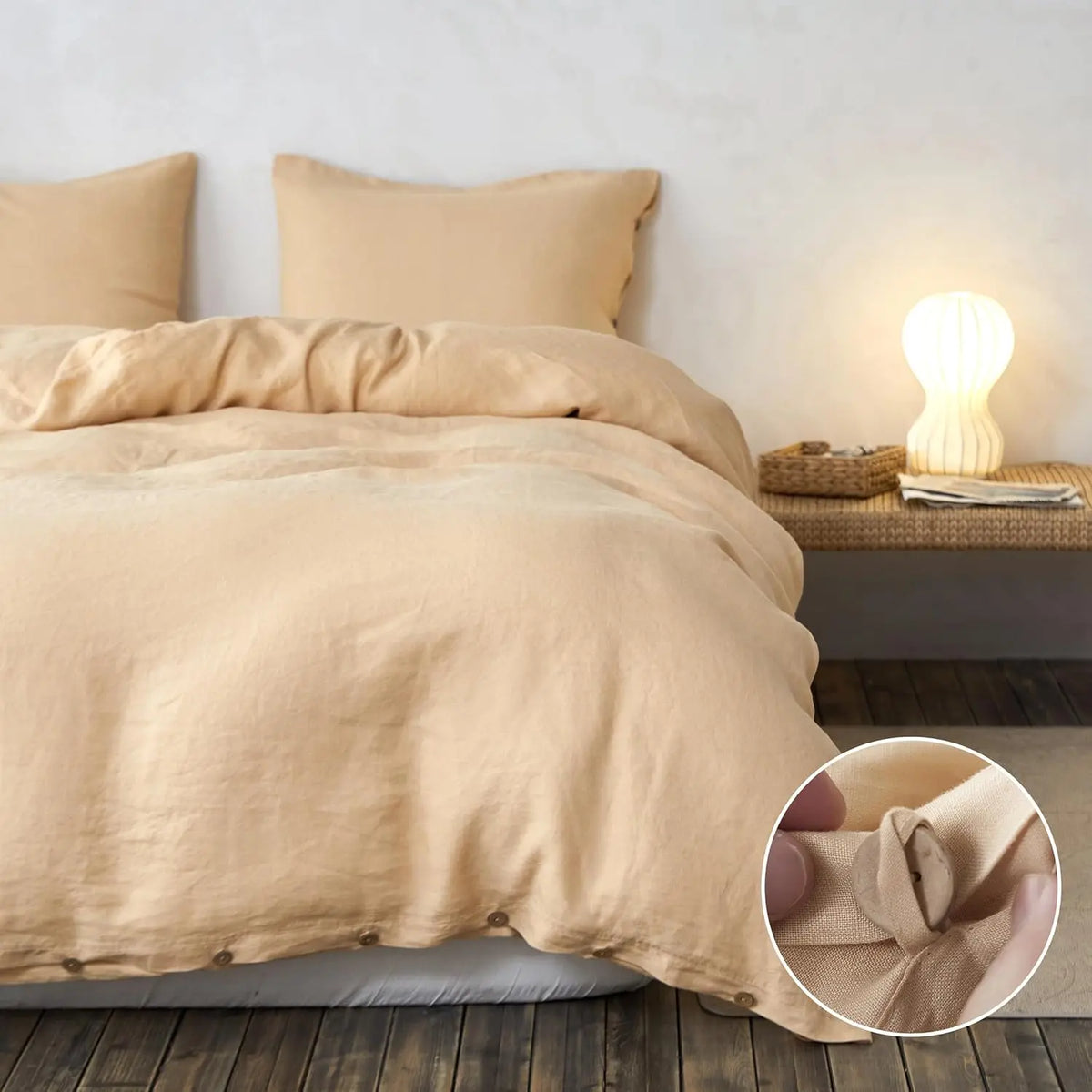 Simple&Opulence 100% Linen Duvet Cover Set, Belgian Flax Breathable Bedding, Comforter Cover+ Pillowsham with Coconut Button Closure, memorial day
