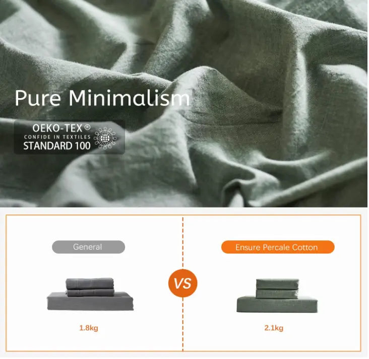 100% Washed Cotton White and Green Reversible Duvet Cover Set Queen and King Size Optional, Casual Design Soft Bedding Set 2 Pillow Cases + 1 Duvet Cover with Zipper & Corner Ties(SX-004)